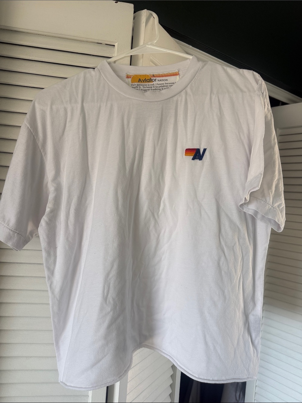 Aviator Nation White T-Shirt with Small Multicolor 'A/N' Logo